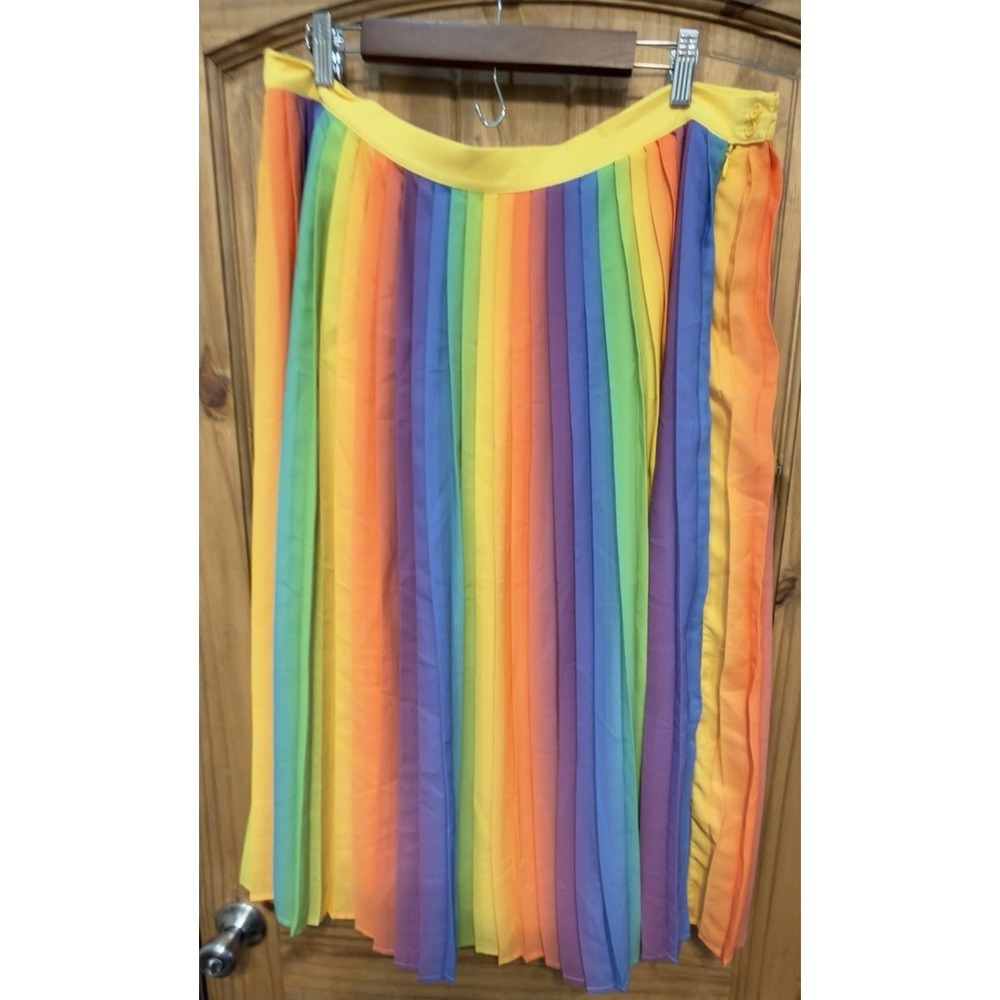 ModCloth 1X Rainbow Pleated Midi Skirt Colorful Striped Retro Pride Plus Size